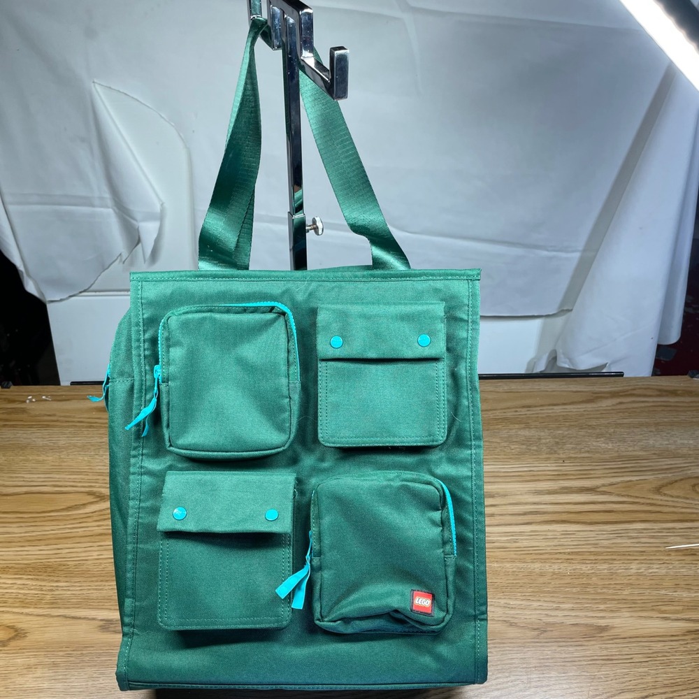 LEGO x Target Unisex Utility Tote Bag Green Recycled Canvas Multi Pocket Large